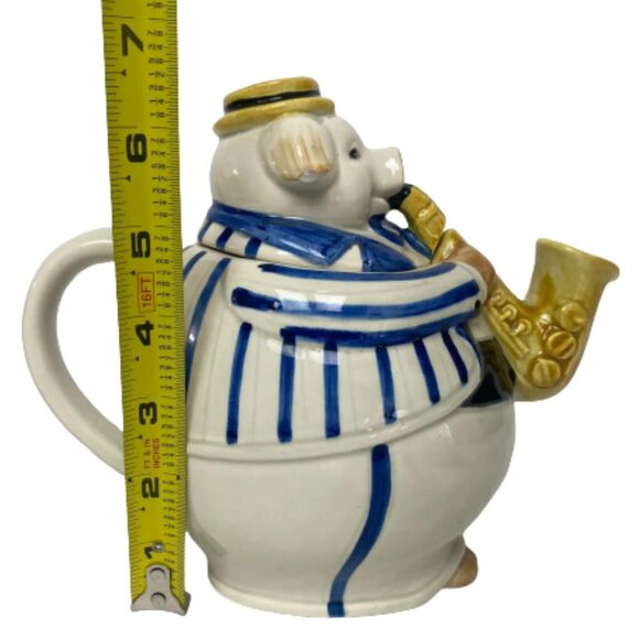 Vintage Hand Painted Teapot Musician Pig Playing Saxophone Jazz Vintage Japan - Picture 15 of 16